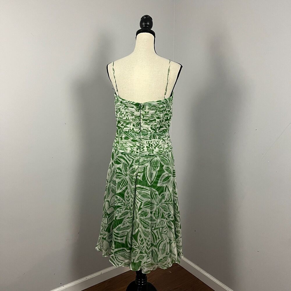 Tadashi Collection 100% Silk Green/White Floral Cocktail Dress Women's 10 - Picture 5 of 9